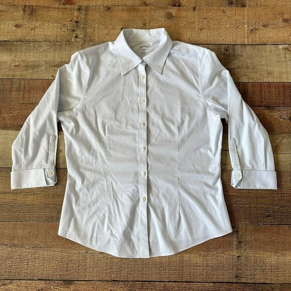 Brooks Brothers Women's Fitted Non-Iron Stretch Shirt Size 12  White Blue Stripe - Picture 1 of 9